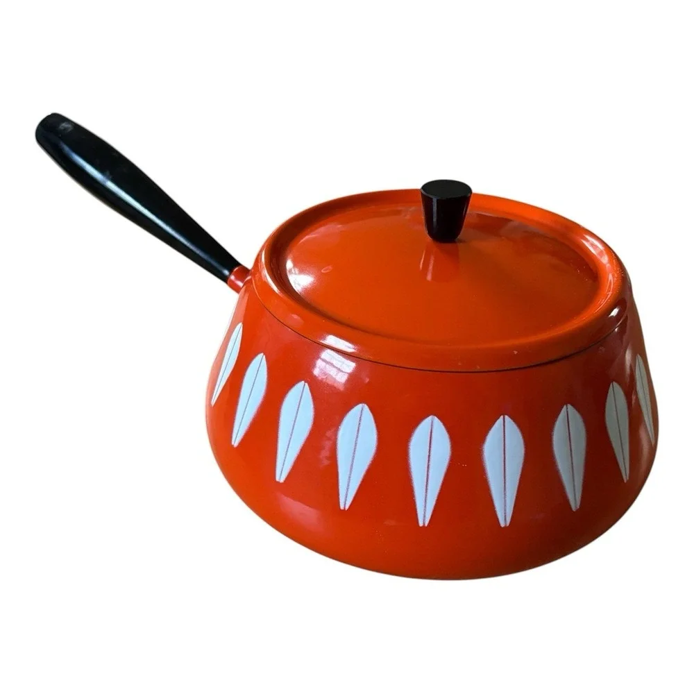 Cathrineholm Norway Orange Lotus Enamel Pot Fondue Pot‎ Very Nice with lid